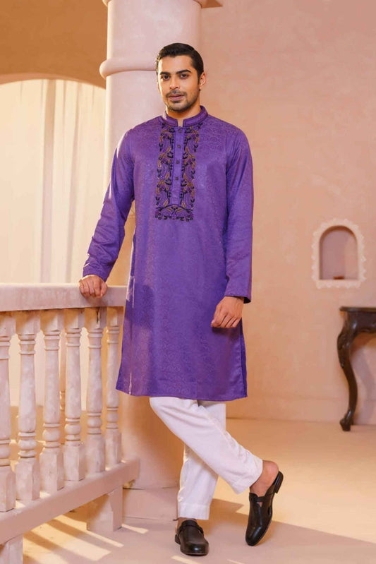 Mens Embroidery Panjabi- VIOLET