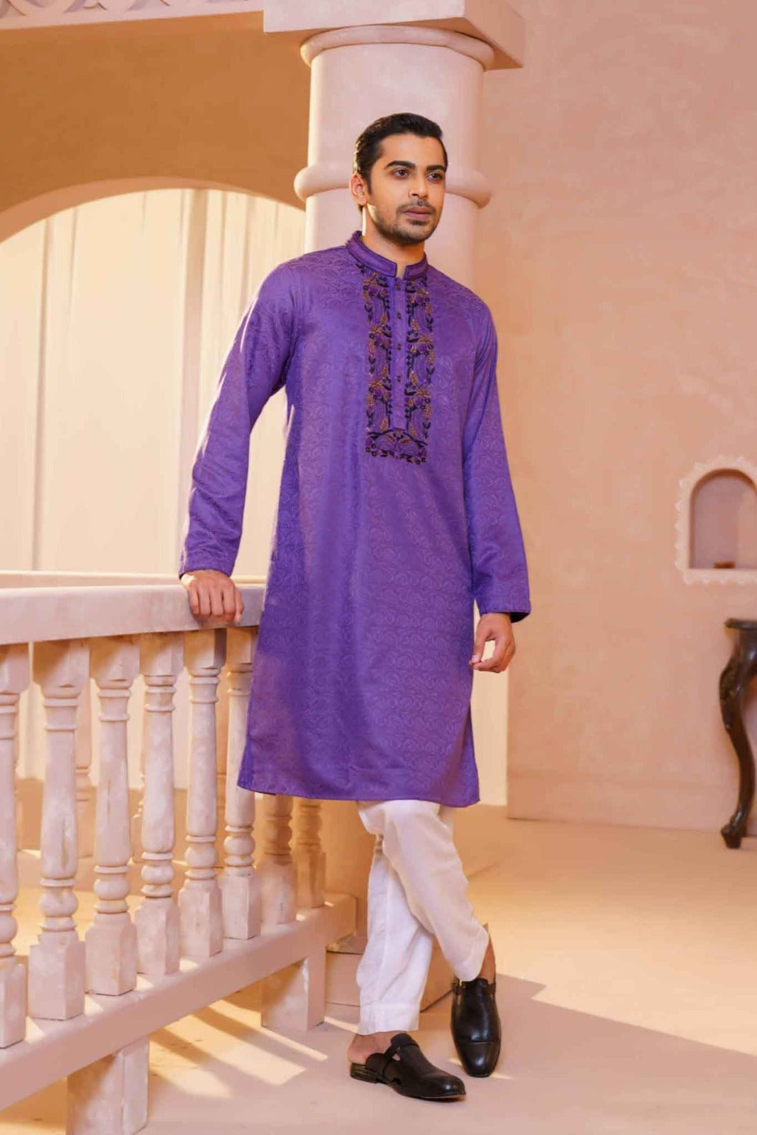 Mens Embroidery Panjabi- VIOLET