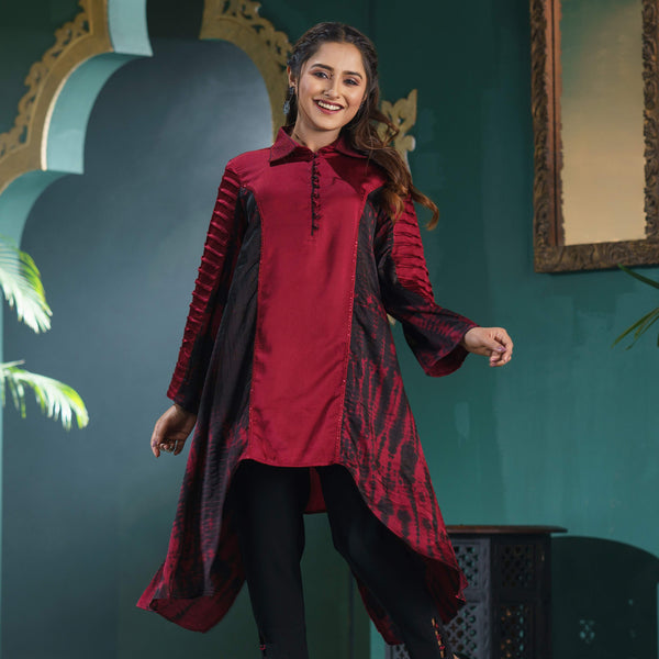 Women Maroon Silk Ensemble