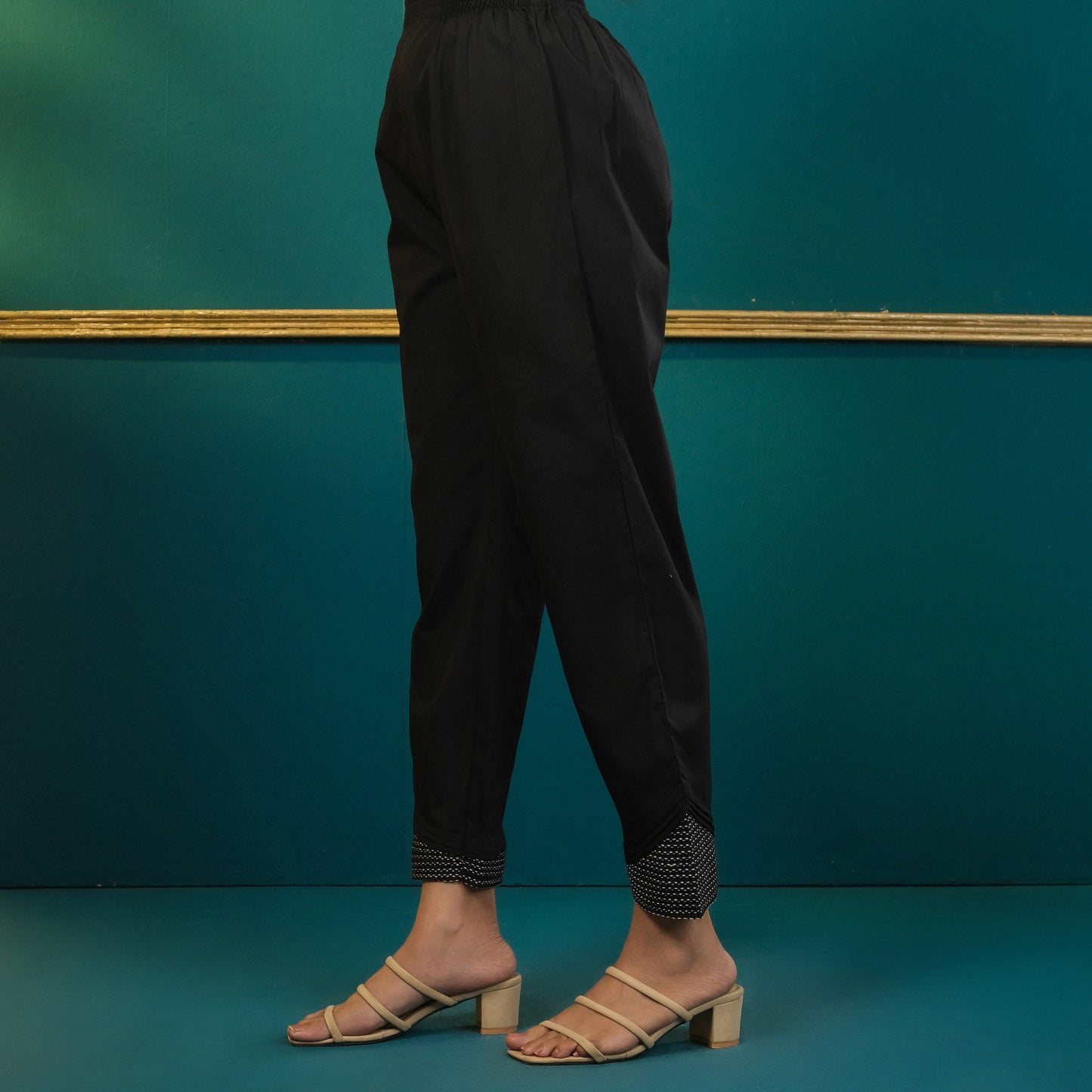 Women Black Embroidered Bottom