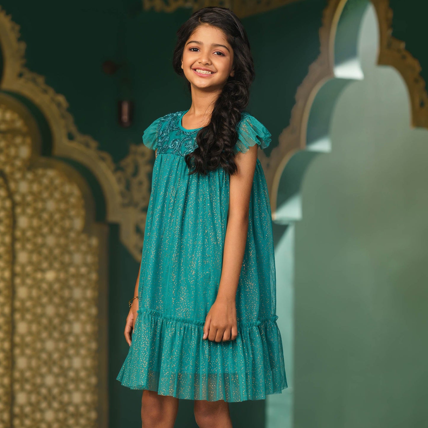 GIRLS FROCK-JADE GREEN