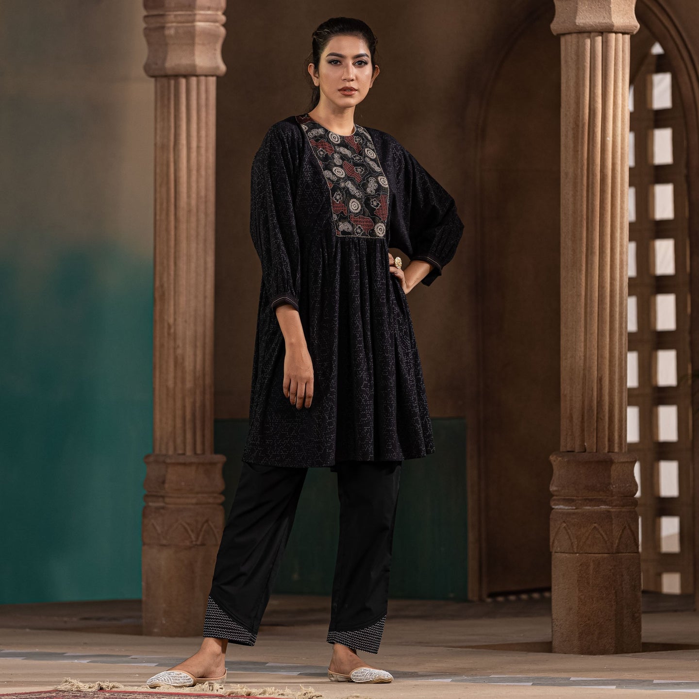 Womens Ethnic Black Fusion Kurti