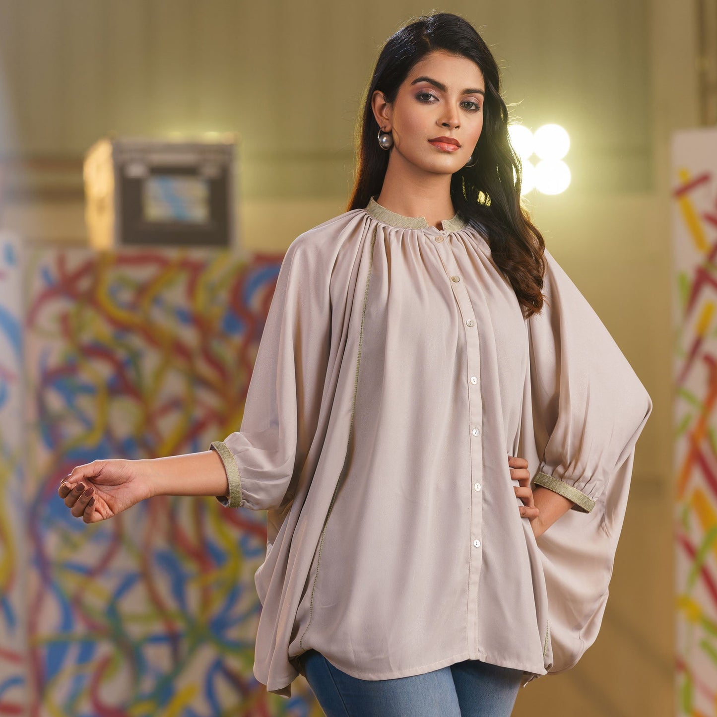 Womens Green Tint Embroidered Top