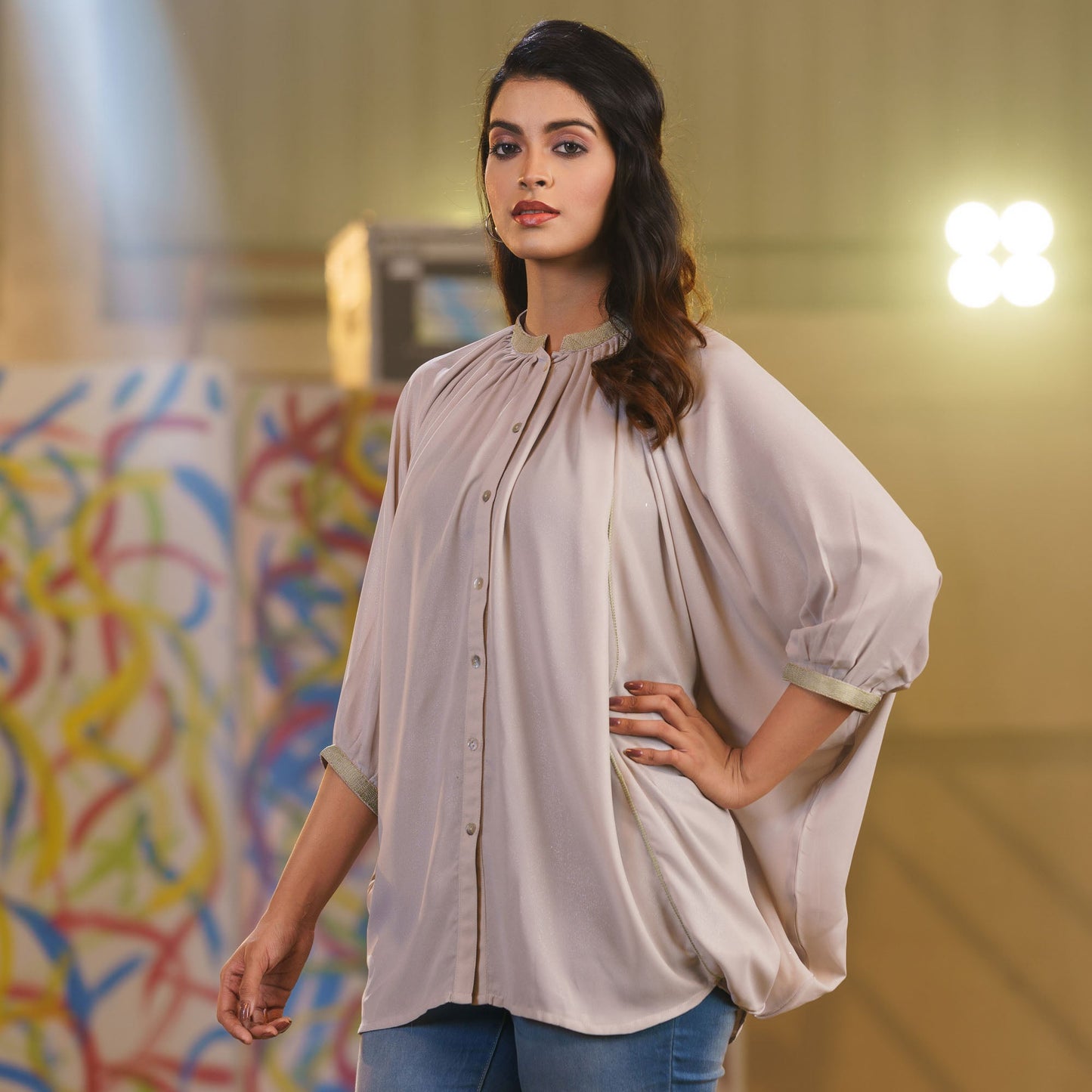 Womens Green Tint Embroidered Top