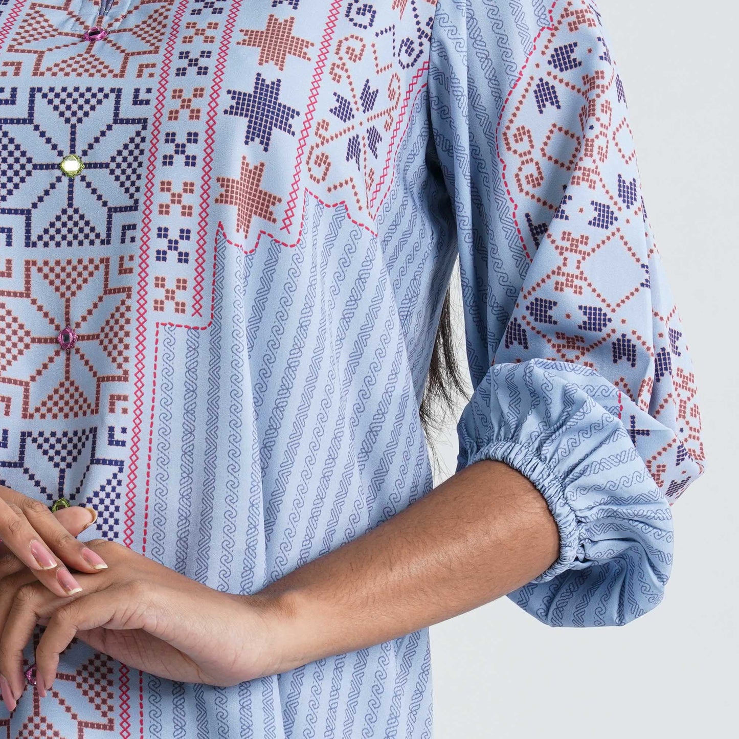 Women Light Blue Silk Top