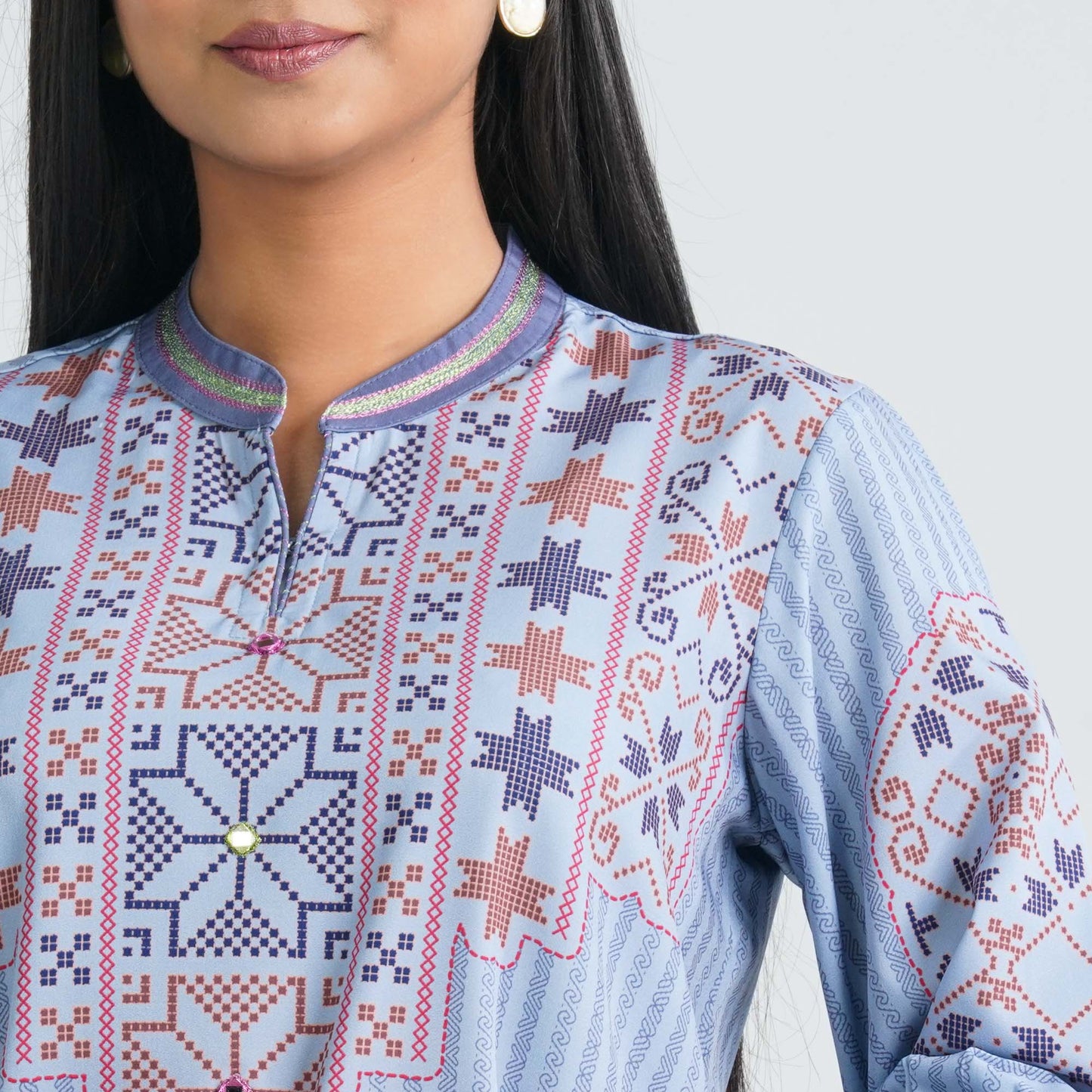 Women Light Blue Silk Top