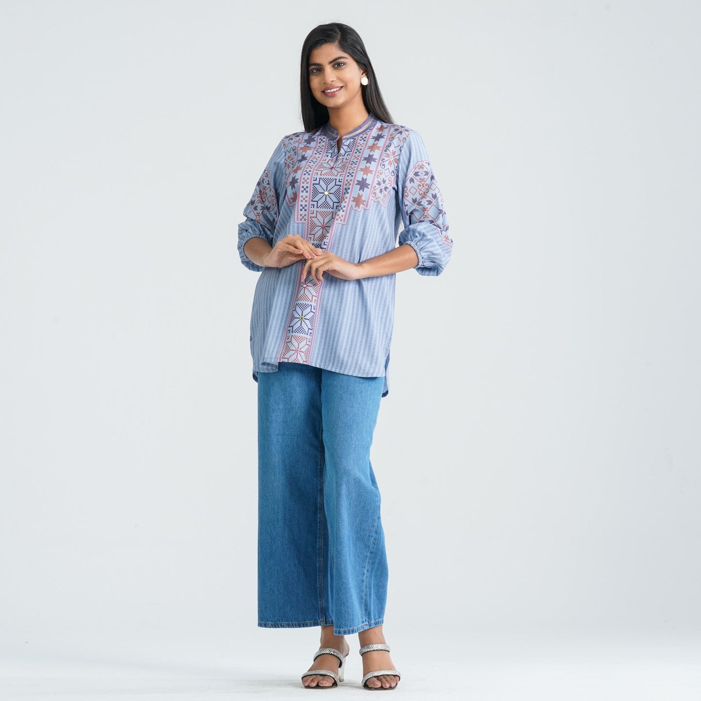 Women Light Blue Silk Top