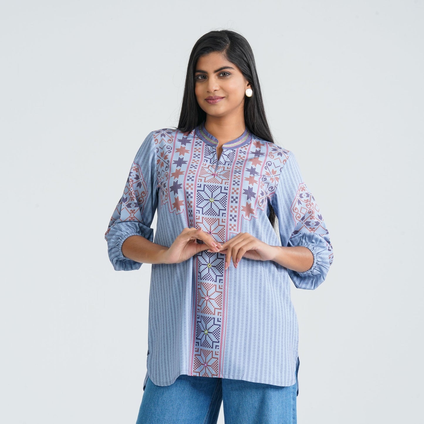 Women Light Blue Silk Top