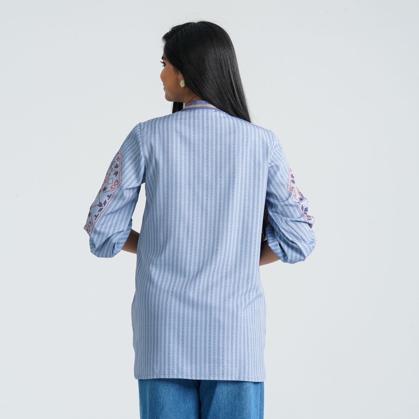 Women Light Blue Silk Top