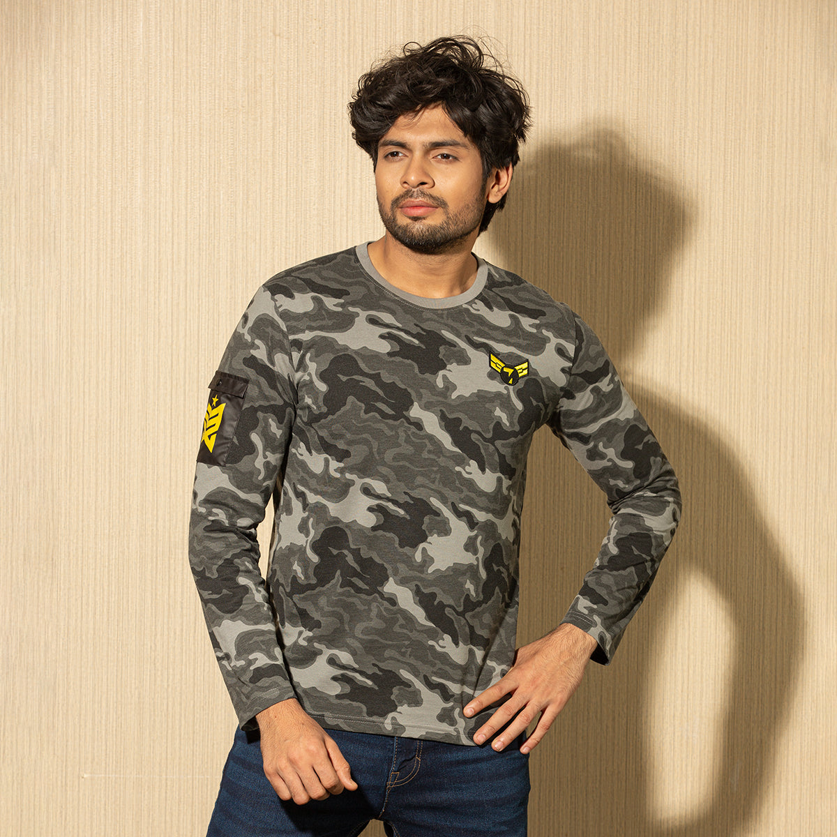 Mens L/S T-Shirt - Grey Camo