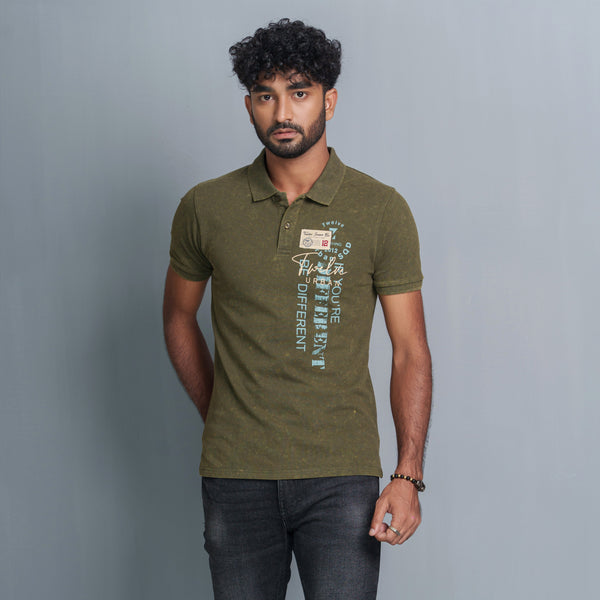 Men’s Olive Print Polo