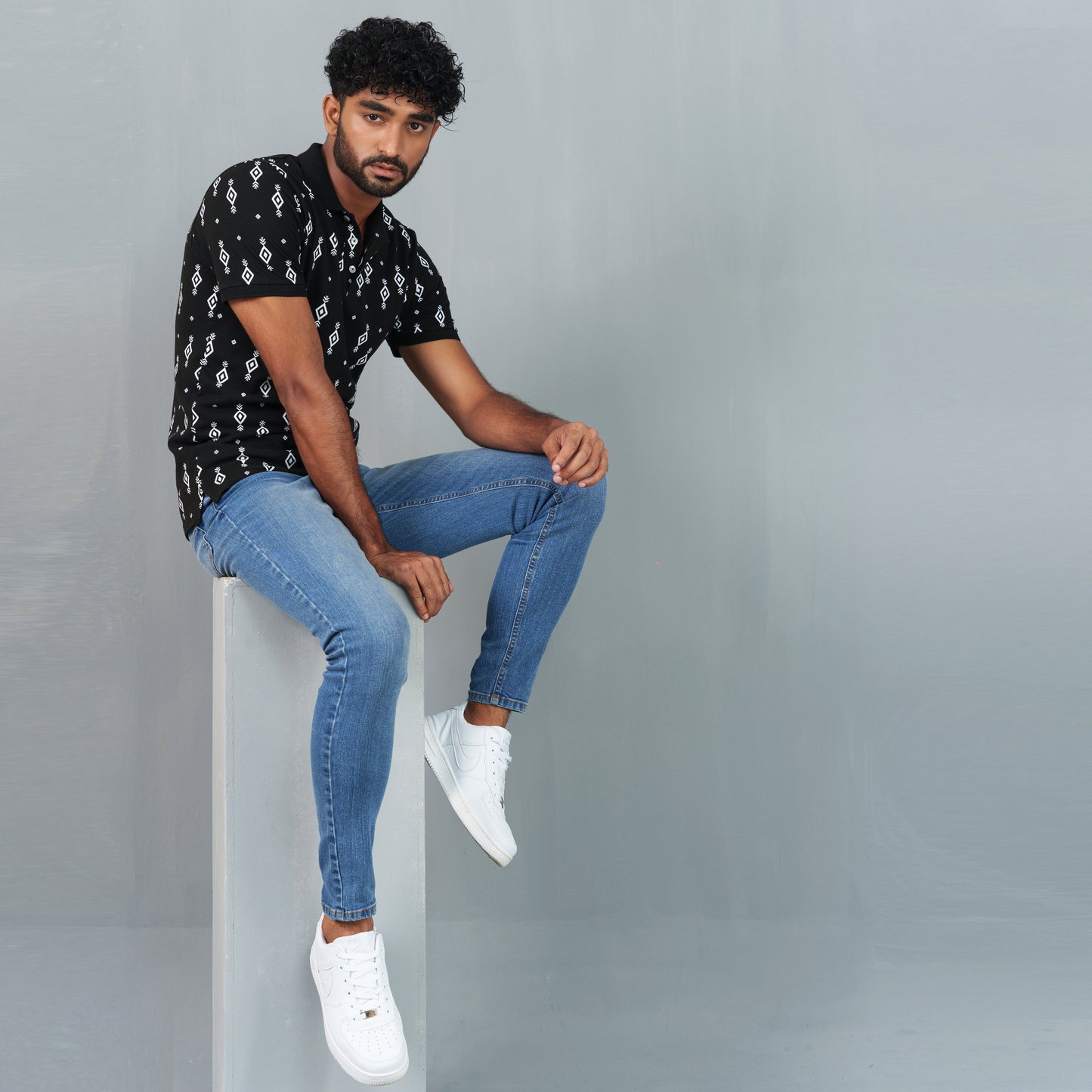 Men's Classic Black Print Polo