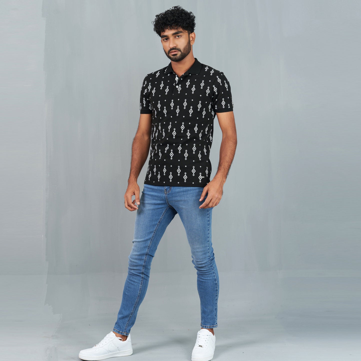 Men's Classic Black Print Polo
