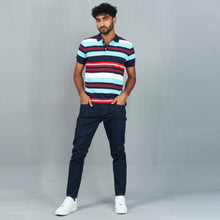 Load image into Gallery viewer, Men’s Sky-Blue Striped Polo
