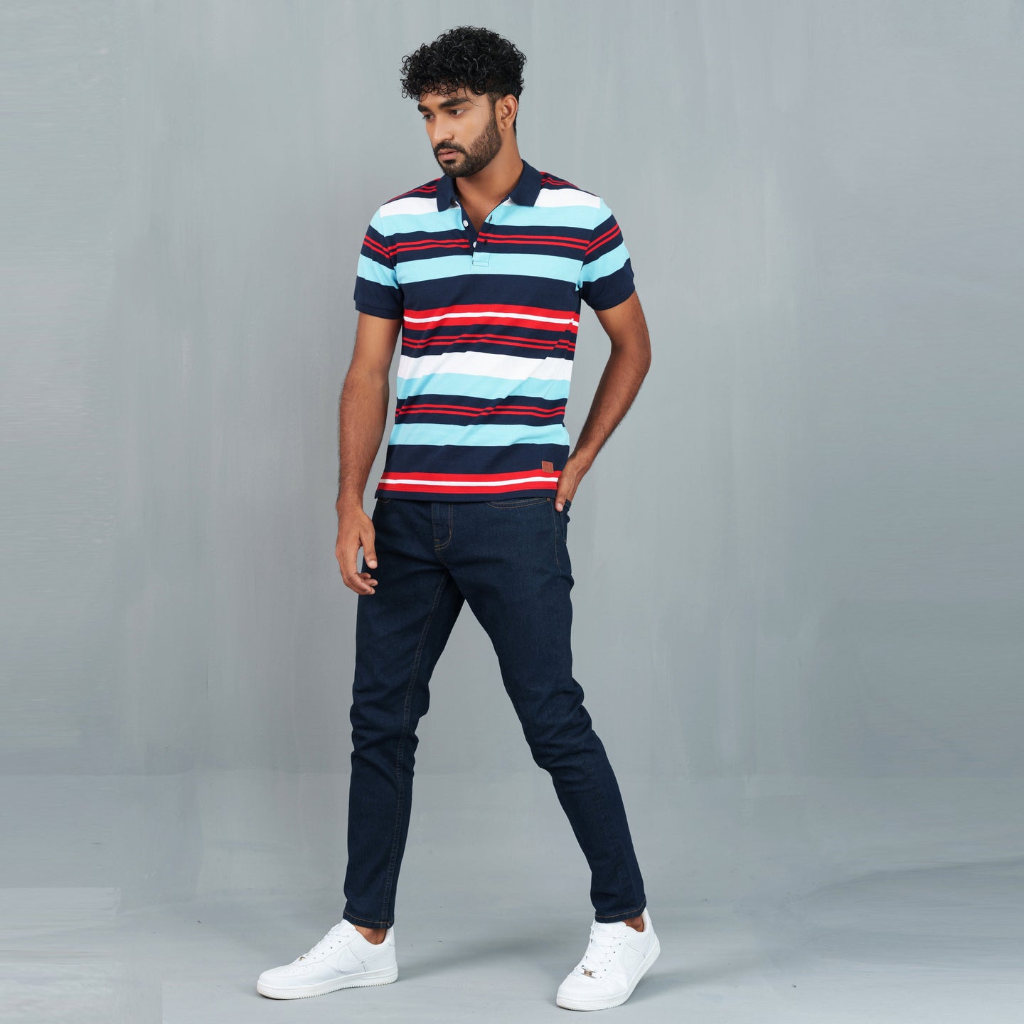 Men’s Sky-Blue Striped Polo