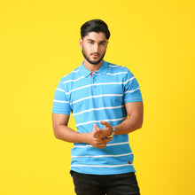 Load image into Gallery viewer, Men&#39;s Blue Striped Polo
