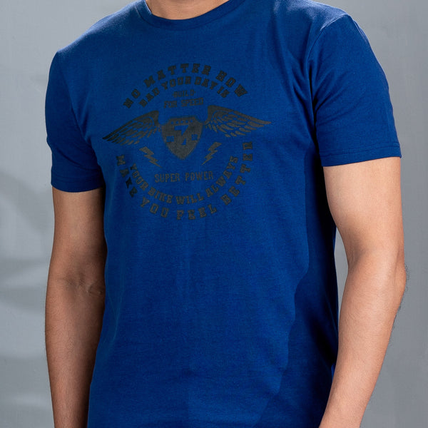 Men's Blue Chest Print T-Shirt