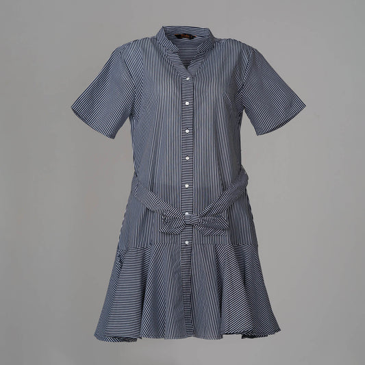 Womens Dark Blue & White Strip Shirt Dress