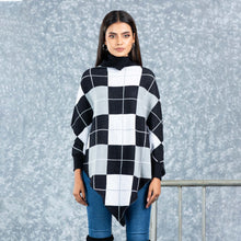 Load image into Gallery viewer, LADIES PONCHO-BLACK &amp; WHITE
