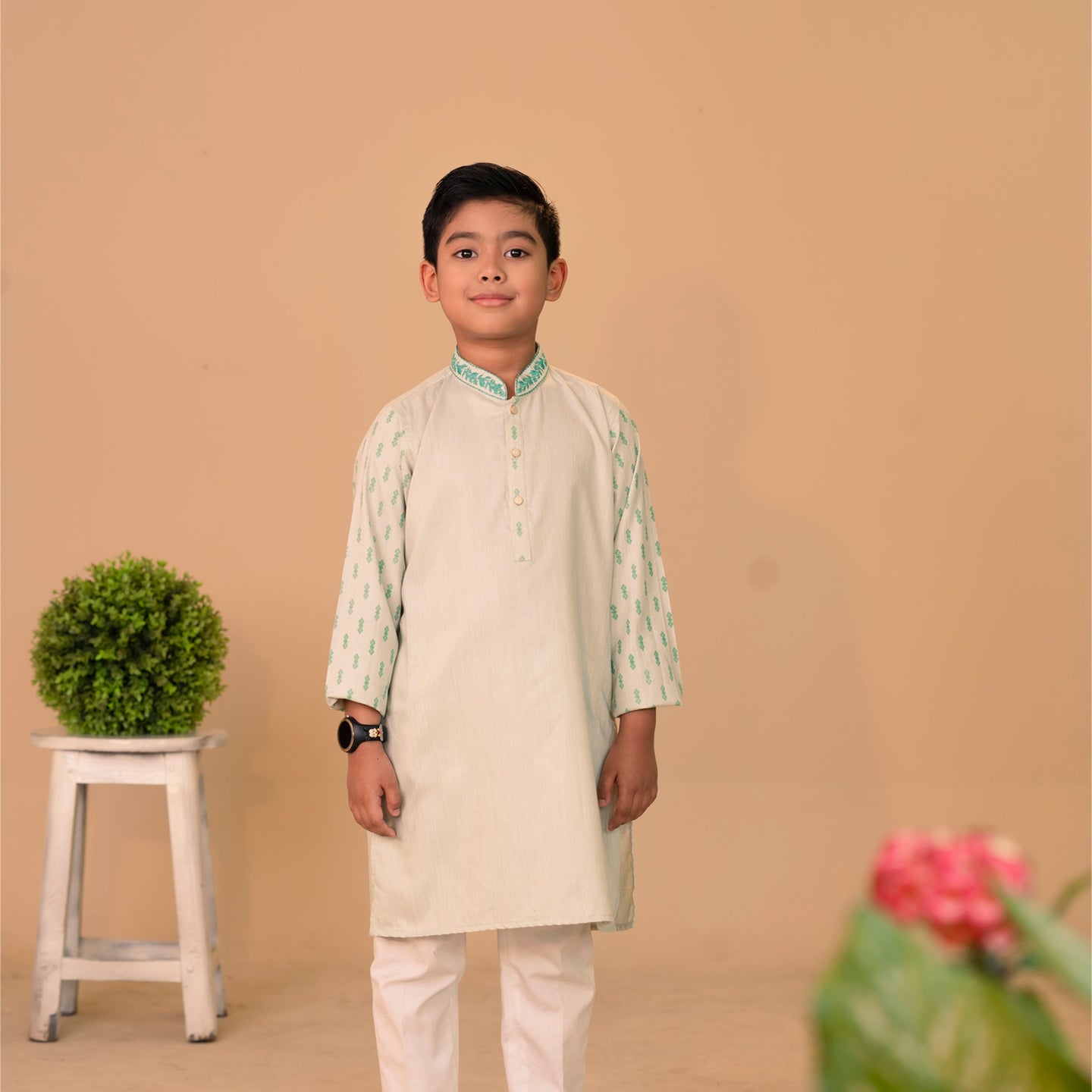 Boys Embroidery Panjabi-Olive 1