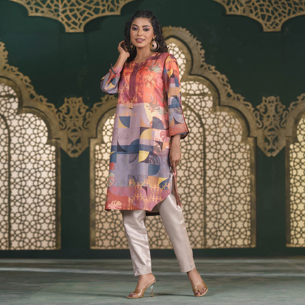 ETHNIC AVERAGE KURTI-BURNT UMBER