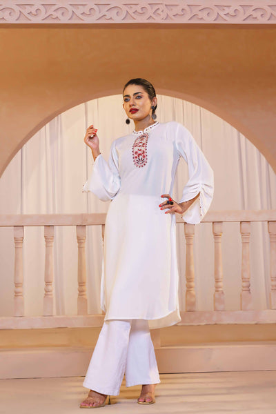 ETHNIC HIGH RANGE KURTI- WHITE